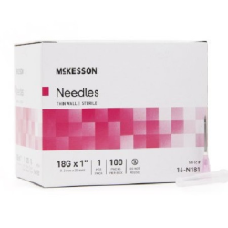 18G x 1" Thin Wall Hypodermic Needle - 100/Box (16-N181) McKesson Corporation 18G x 1" Thin Wall Hypodermic Needle - 100/Box (16-N181) McKesson Corporation