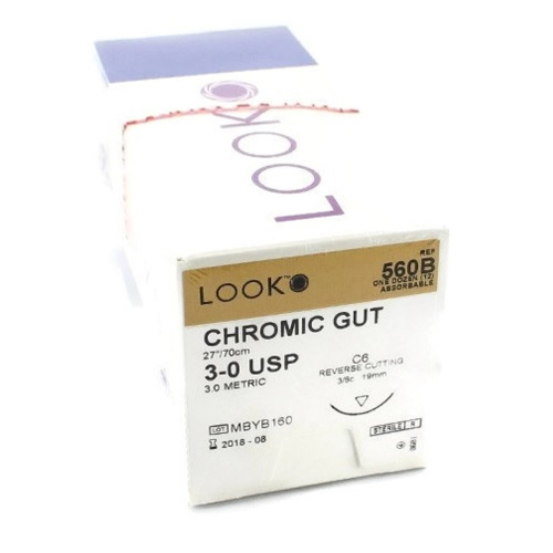 3-0 x 27" Look™ Chromic Gut Sutures with C-6 Needle - 12/Box (560B)